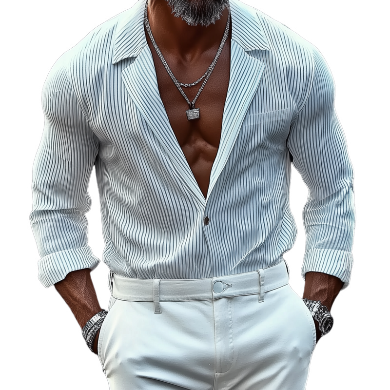 Trevor | Men'S Striped Notch Lapel Chest Pocket Long Sleeve Shirt
