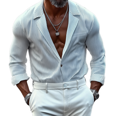 Trevor | Men'S Striped Notch Lapel Chest Pocket Long Sleeve Shirt