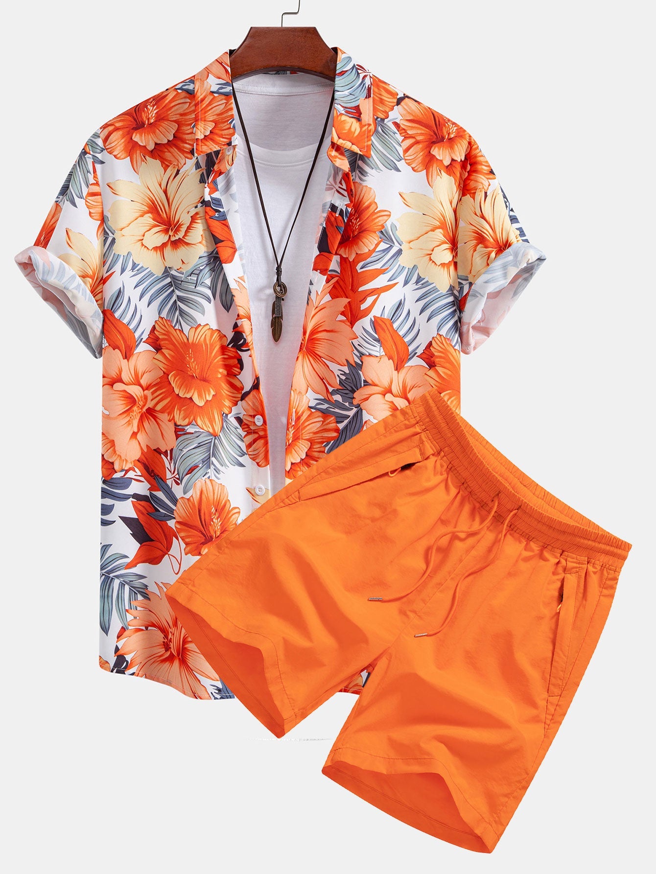 Kirk® | Tropical Flowers Print Button Up Shirt & Drawstring Swim Shorts