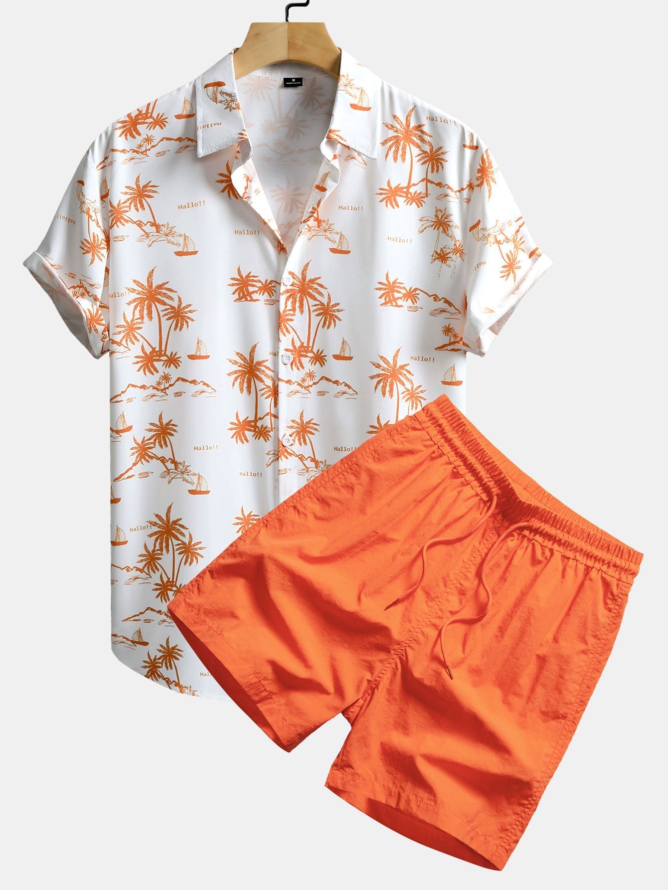 Hipólito® | Palm Tree Print Button Up Shirt & Swim Shorts