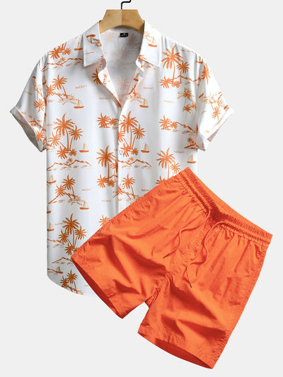 Hipólito® | Palm Tree Print Button Up Shirt & Swim Shorts