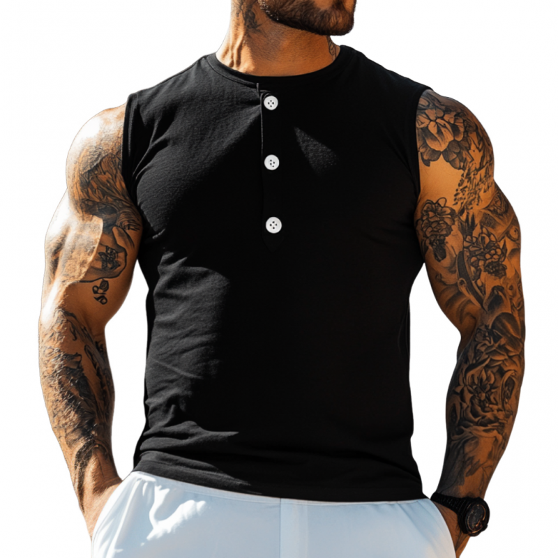 Edwin | Men'S Casual Breathable Cotton Henley Collar Slim Fit Sports Tank Top