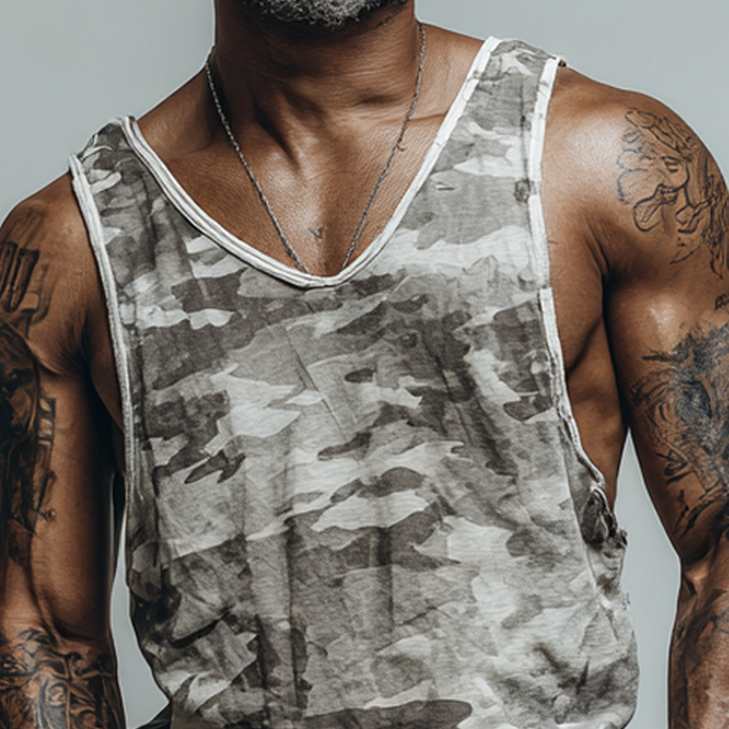 Uriah | Men'S Casual Camouflage Print V-Neck Tank Tops