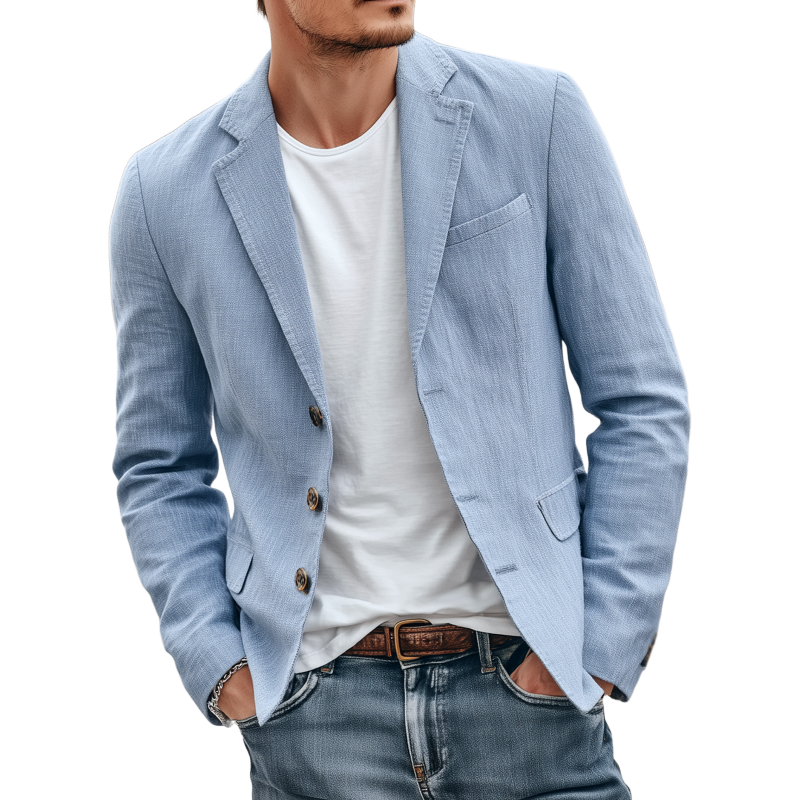 Alex | Men'S Casual Solid Color Breathable Linen Notch Lapel Single-Breasted Slim-Fit Blazer