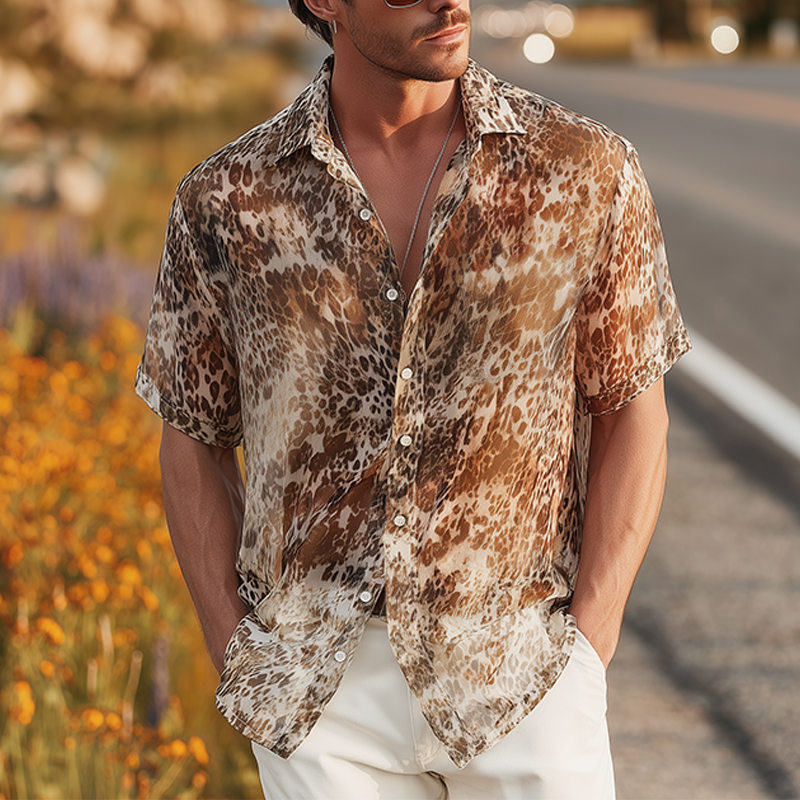 Julian | Men'S Summer Fashion Casual Chiffon Slightly Transparent Sexy Leopard Print Short-Sleeved Shirt