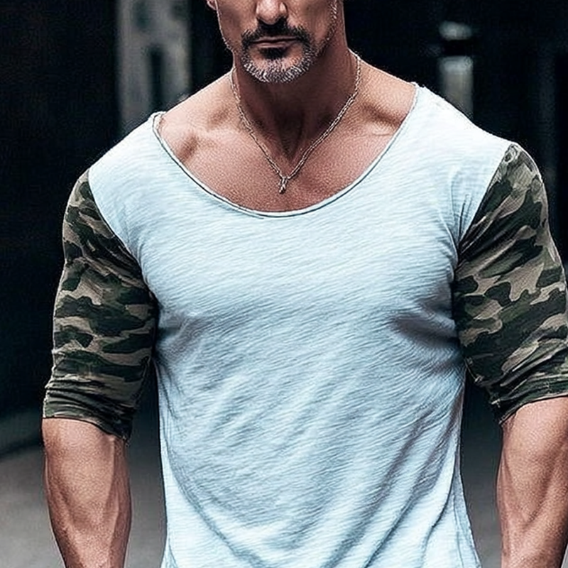 Raul | Men'S Casual Contrast Camouflage Round Neck Long Sleeve T-Shirt
