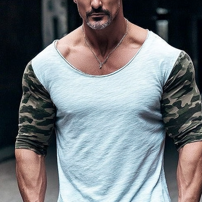 Raul | Men'S Casual Contrast Camouflage Round Neck Long Sleeve T-Shirt