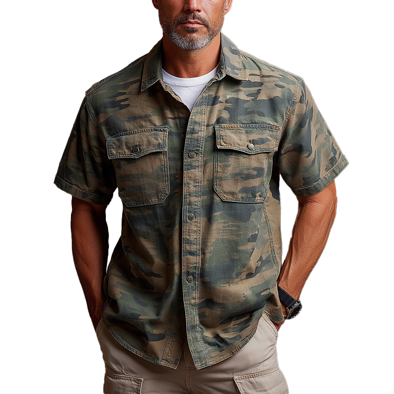 Rick | Men'S Summer Fashion Camouflage Washed Denim Short Sleeve Shirt