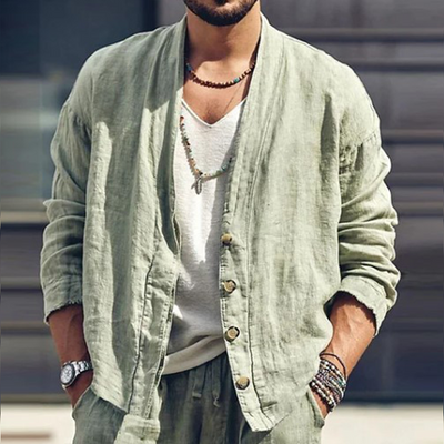 Aldo | Men'S Solid Color Cotton And Linen Long-Sleeved Cardigan