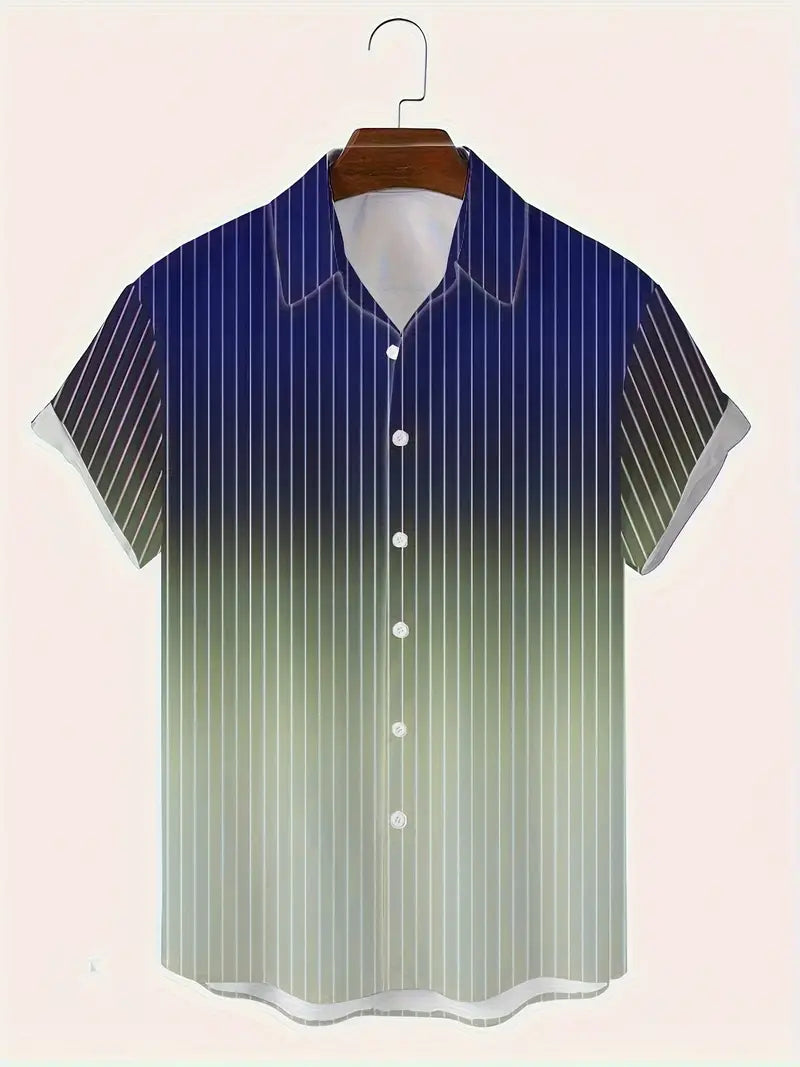 Lurton® | Men'S Short-Sleeved Button-Down Shirt With Gradient And Striped Pattern For Spring/Summer