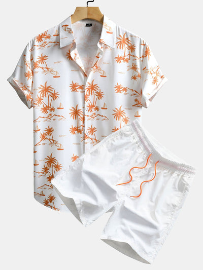 Hipólito® | Palm Tree Print Button Up Shirt & Swim Shorts