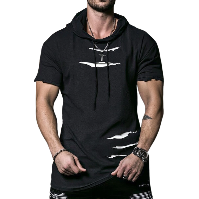 Ethan | Men'S Ripped Short-Sleeved Loose Hoodie