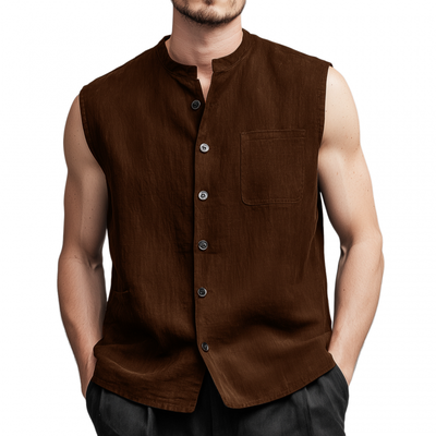 Jack | Men'S Vintage Faux Suede Stand Collar Single Breasted Patch Pocket Loose Sleeveless Shirt