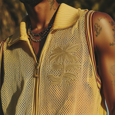 Mitchell | Men'S Spring And Summer Fashion Casual Mesh Zipper Lapel Embroidered Sleeveless Shirt