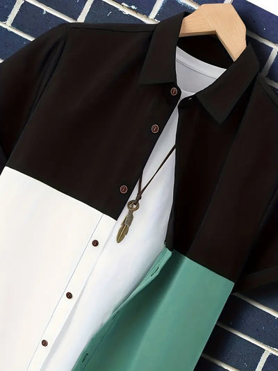 Ernesto® | Trendy Color Block Shirt With Button Placket For Men