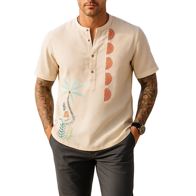 Keith | Men'S Summer Fashion Embroidery Cotton Blend Short Sleeve Shirt