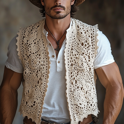 Milton | Men'S Western Style Solid Color Crochet Buttonless Vest