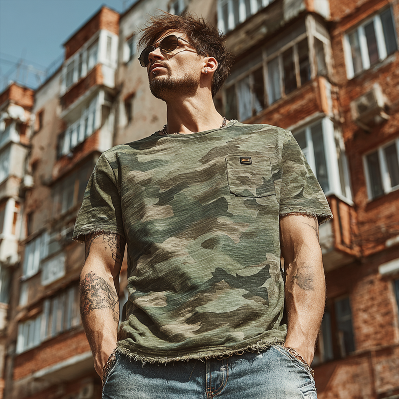 Clifton | Men'S Camouflage Print Brushed Short Sleeve Crew Neck T-Shirt