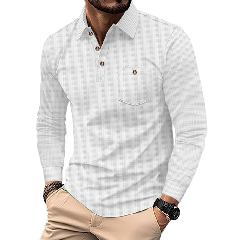 Alan | Men'S Solid Color Waffle Long Sleeve Polo Shirt