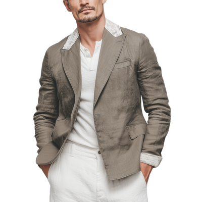 Juan | Men'S Stylish Casual Cotton And Linen Blend Collar And Cuffs Lace Single-Breasted Blazer