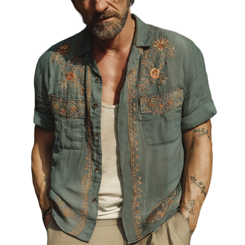 Pat | Men'S Summer Exquisite Embroidered Short Sleeve Shirt
