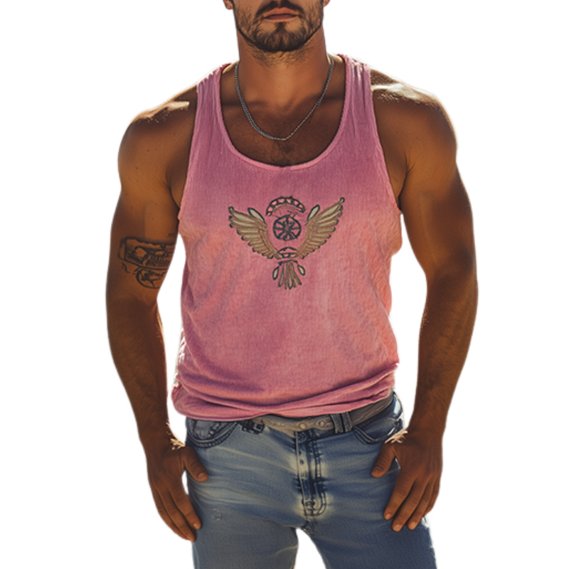 Men's Classic Casal American Retro Embroiderednit Striped Tank p