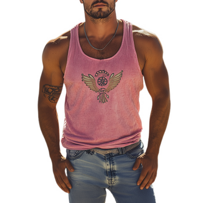 Men's Classic Casal American Retro Embroiderednit Striped Tank p