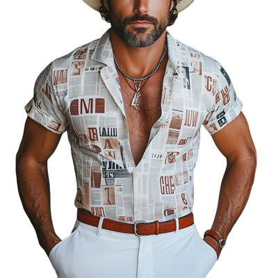 Glenn | Men'S Summer Fashion Newspaper Printed Short Sleeve Shirt