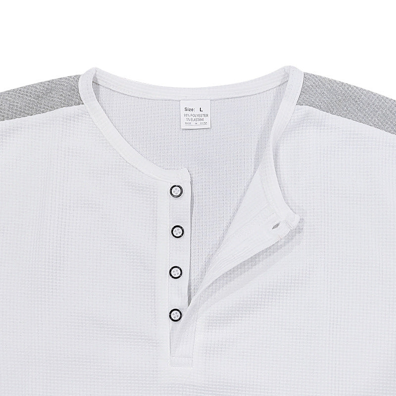 Erik | Men'S Spring And Summer Fashion Casual Waffle Color Contrast Stitching Henry Collar Short Sleeve T-Shirt