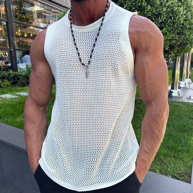 Taylor | Men'S Solid Knit Mesh Crew Neck Tank Top