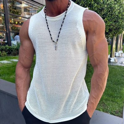 Taylor | Men'S Solid Knit Mesh Crew Neck Tank Top