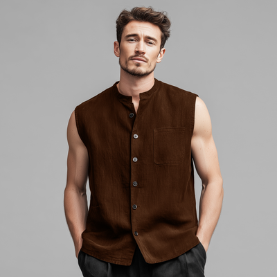 Jack | Men'S Vintage Faux Suede Stand Collar Single Breasted Patch Pocket Loose Sleeveless Shirt