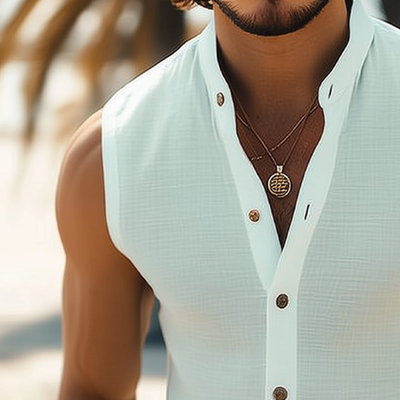 Marcus | Men'S Summer Basic Stand Collar Texture Sleeveless Shirt