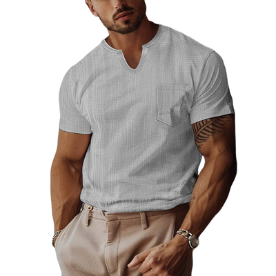 Ian | Men'S Retro Casual Solid Color Pocket Small V-Neck Short Sleeve T-Shirt