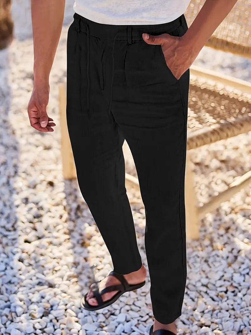 Joshua | Wide-leg linen pants with drawstring