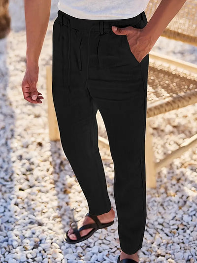 Joshua | Wide-leg linen pants with drawstring