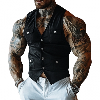 Ernesto | Men'S Casual Breathable Cotton V-Neck Single-Breasted Multi-Pocket Slim Vest