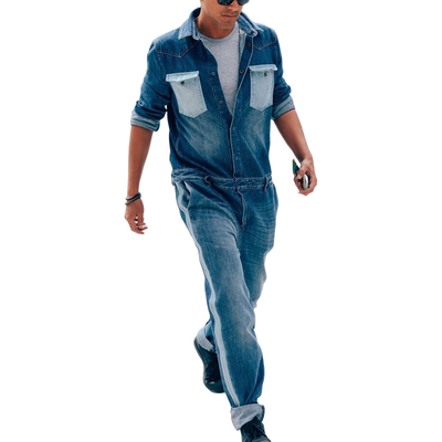 Raul | Men'S Spring And Autumn Long Sleeve Long Pants Denim Jumpsuit