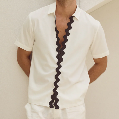 Chuck | Men'S Spring And Summer Fashion Casual Wave Ribbon Decorated Short Sleeve Shirt Shorts Set