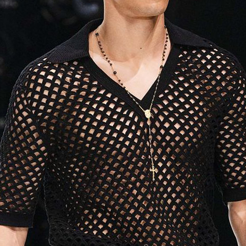 Darin | Men'S Spring And Summer Fashion Hollow Sexy Knitted Short-Sleeved Polo Shirt
