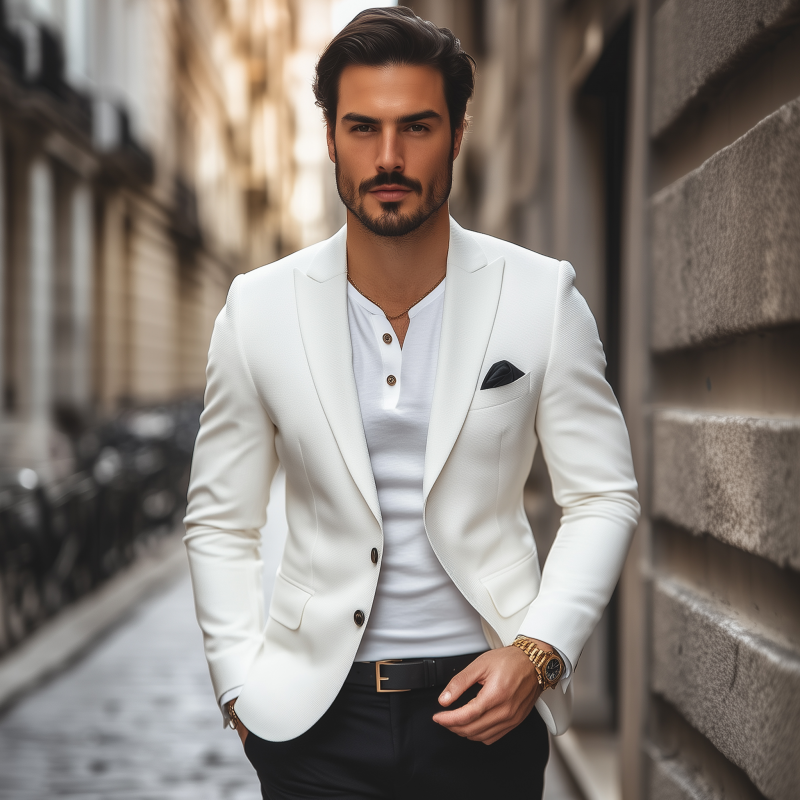 Patricio | Men'S Casual Solid Color Horizontal Striped Textured Fabric Peaked Lapel Single-Breasted Slim-Fit Blazer