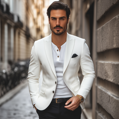 Patricio | Men'S Casual Solid Color Horizontal Striped Textured Fabric Peaked Lapel Single-Breasted Slim-Fit Blazer