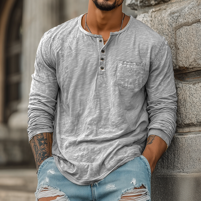 Trent | Men'S Spring And Summer Casual Tough Style Henry Collar Bamboo Cotton Long Sleeve T-Shirt