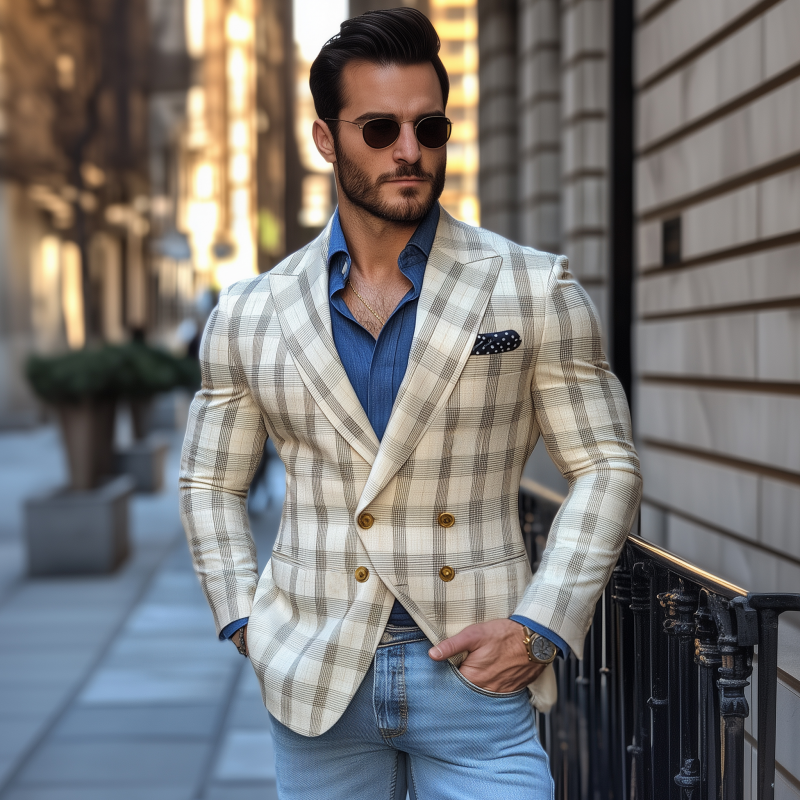 Wallace | Men'S Vintage Elegant Plaid Peaked Lapel Double Breasted Slim Fit Blazer