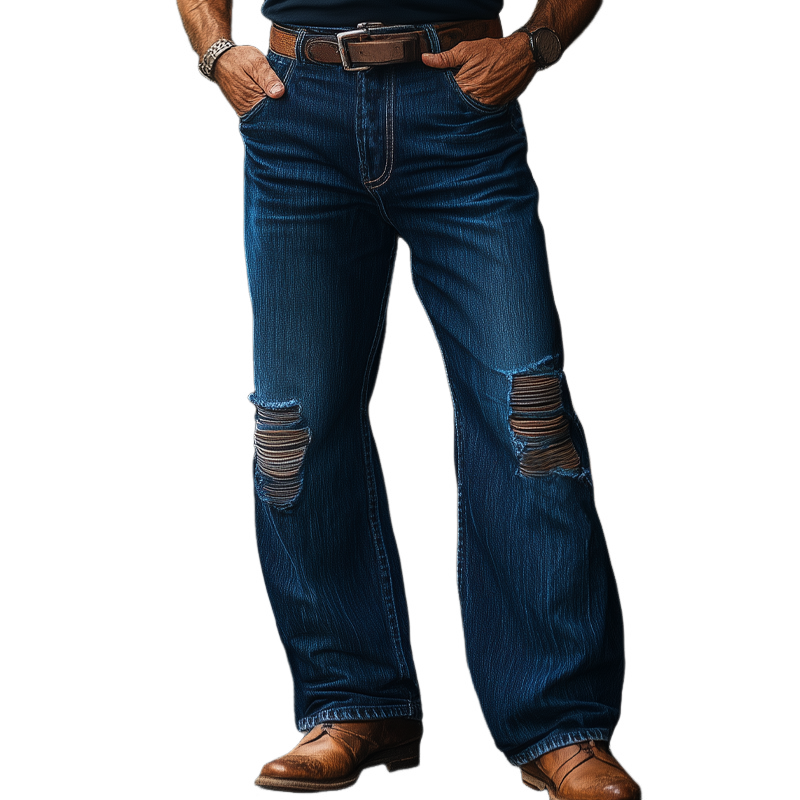 Neil | Men'S Western Cowboy Style Ripped Baggy Jeans