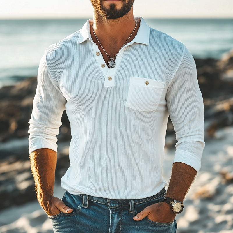 Jesus | Men'S Basic Striped Knitted Long Sleeve Polo Shirt