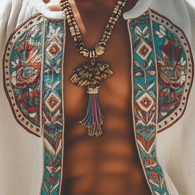 Devon | Men'S Summer Fashion Holiday Style Embroidered Cotton And Linen Short-Sleeved Open Shirt