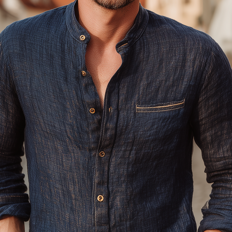 Colin | Men'S Solid Color Cotton And Linen Lapel Long-Sleeved Shirt