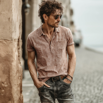 Claude | Men'S Casual Breathable Cotton Lapel Patch Pocket Slim Fit Short-Sleeved Polo Shirt