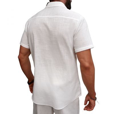 Federico | Men'S Casual Breathable Linen Lapel Patch Pocket Slim Fit Short Sleeve Shirt